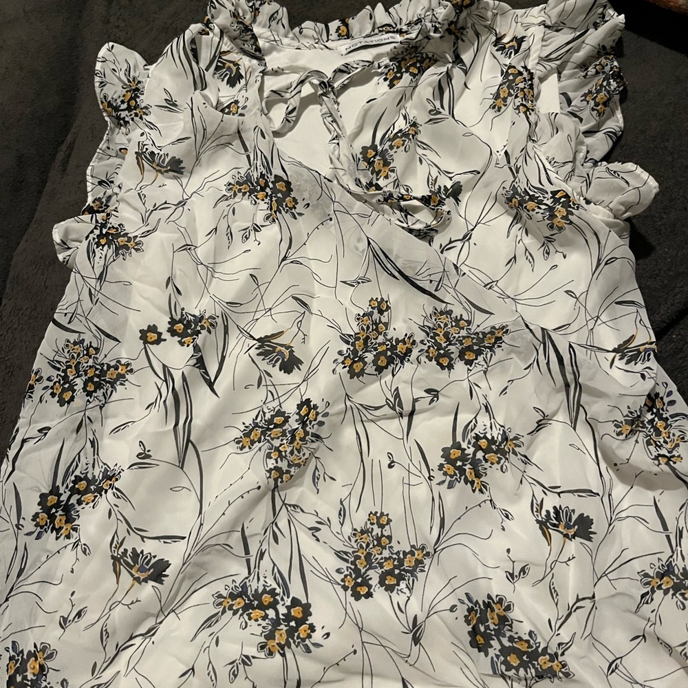 Notations White Blouse with Black and Yellow Floral Design